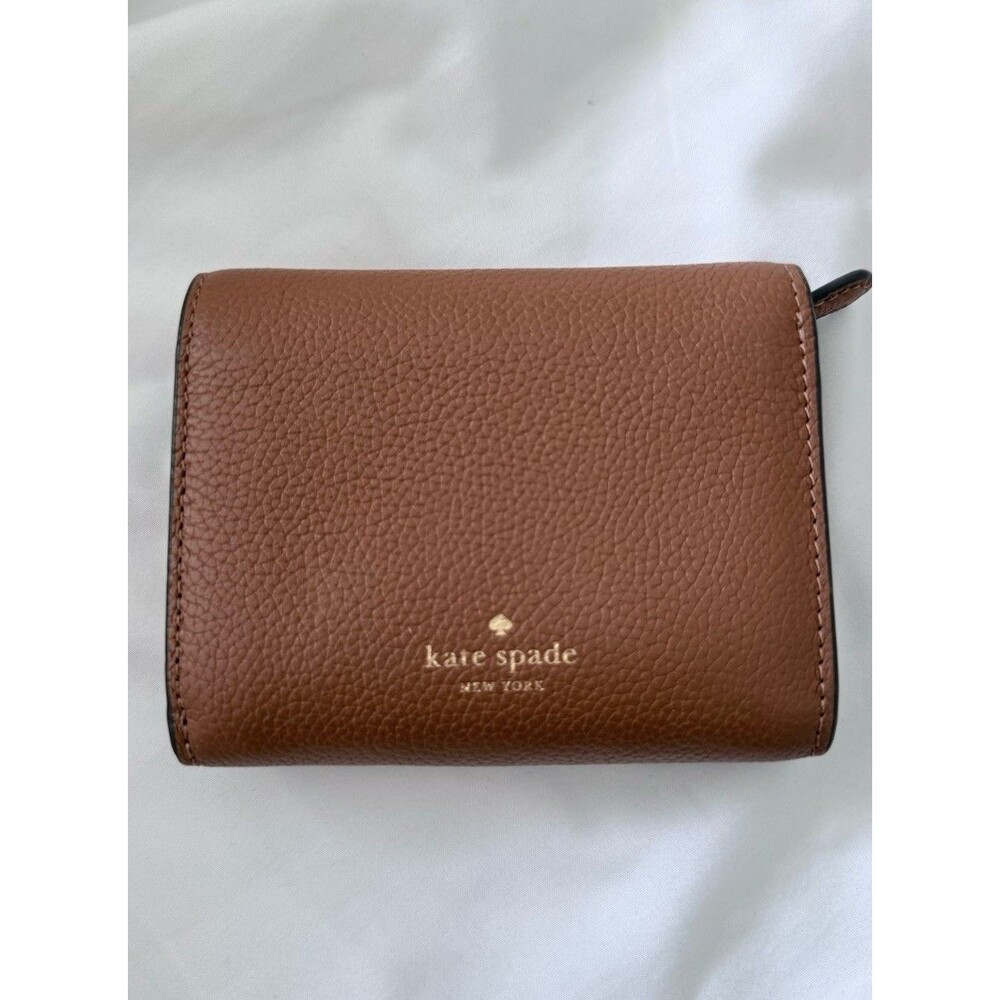 Kate Spade Kayla L Zip Wallet Pebble Leather Small Tri Fold Brown Ginger - Picture 2 of 5
